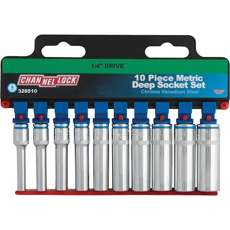 Channellock Metric 1/4 In. Drive 6-Point Deep Socket Set 10-Piece 328510